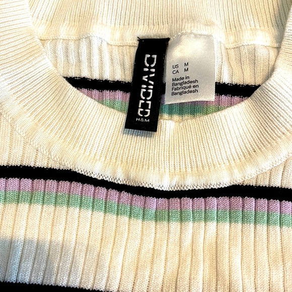 Divided size medium white with black lilac and mint green stripes crop top - Picture 2 of 2